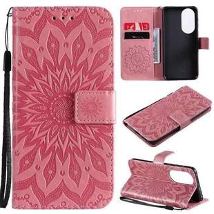 For Huawei P50 Sun Embossing Pattern Horizontal Flip Leather Case with Card Slot & Holder & Wallet & Lanyard(Pink)