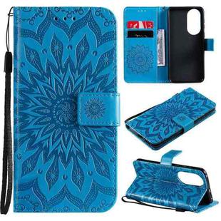 For Huawei P50 Sun Embossing Pattern Horizontal Flip Leather Case with Card Slot & Holder & Wallet & Lanyard(Blue)