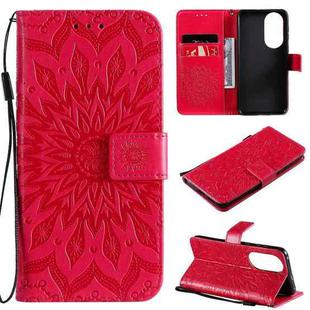 For Huawei P50 Sun Embossing Pattern Horizontal Flip Leather Case with Card Slot & Holder & Wallet & Lanyard(Red)