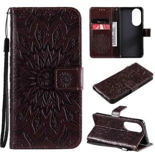 For Huawei P50 Sun Embossing Pattern Horizontal Flip Leather Case with Card Slot & Holder & Wallet & Lanyard(Brown)