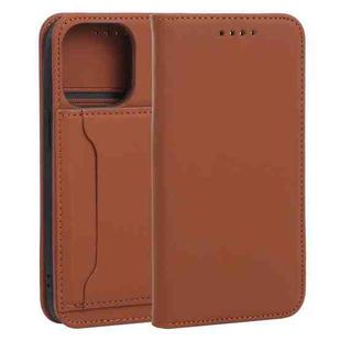 For iPhone 13 Pro Strong Magnetism Shockproof Horizontal Flip Liquid Feel Leather Case with Holder & Card Slots & Wallet (Brown)