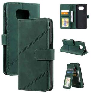 For Xiaomi Poco X3 NFC Skin Feel Business Horizontal Flip PU Leather Case with Holder & Multi-Card Slots & Wallet & Lanyard & Photo Frame(Green)