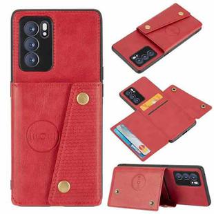 For OPPO Reno6 Pro 5G Double Buckle PU + TPU Shockproof Magnetic Protective Case with Card Slot & Holder(Red)