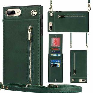 Cross-body Zipper Square TPU+PU Back Cover Case with Holder & Card Slots & Wallet & Strap For iPhone 8 Plus / 7 Plus(Green)