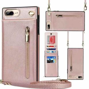 Cross-body Zipper Square TPU+PU Back Cover Case with Holder & Card Slots & Wallet & Strap For iPhone 8 Plus / 7 Plus(Rose Gold)