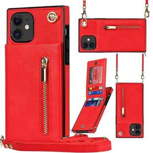 For iPhone 11 Cross-body Zipper Square TPU+PU Back Cover Case with Holder & Card Slots & Wallet & Strap (Red)