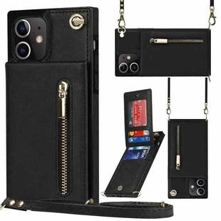 For iPhone 12 mini Cross-body Zipper Square TPU+PU Back Cover Case with Holder & Card Slots & Wallet & Strap (Black)