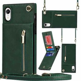 For iPhone XR Cross-body Zipper Square TPU+PU Back Cover Case with Holder & Card Slots & Wallet & Strap(Green)