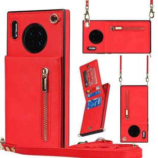 For Huawei Mate 30 Cross-body Zipper Square TPU+PU Back Cover Case with Holder & Card Slots & Wallet & Strap(Red)