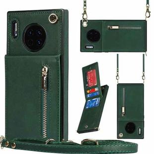 For Huawei Mate 30 Cross-body Zipper Square TPU+PU Back Cover Case with Holder & Card Slots & Wallet & Strap(Green)