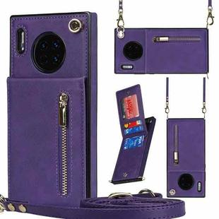 For Huawei Mate 30 Cross-body Zipper Square TPU+PU Back Cover Case with Holder & Card Slots & Wallet & Strap(Purple)