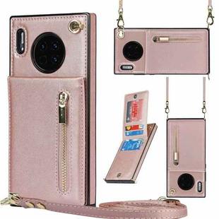For Huawei Mate 30 Pro Cross-body Zipper Square TPU+PU Back Cover Case with Holder & Card Slots & Wallet & Strap(Rose Gold)