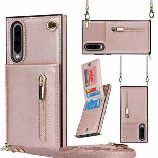 For Huawei P30 Cross-body Zipper Square TPU+PU Back Cover Case with Holder & Card Slots & Wallet & Strap(Rose Gold)