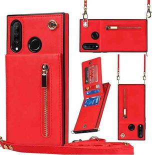 For Huawei P30 Lite Cross-body Zipper Square TPU+PU Back Cover Case with Holder & Card Slots & Wallet & Strap(Red)