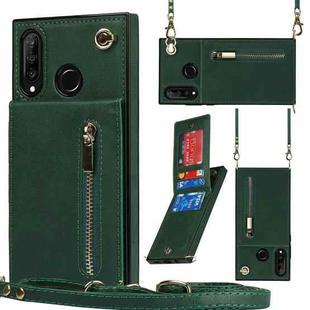 For Huawei P30 Lite Cross-body Zipper Square TPU+PU Back Cover Case with Holder & Card Slots & Wallet & Strap(Green)