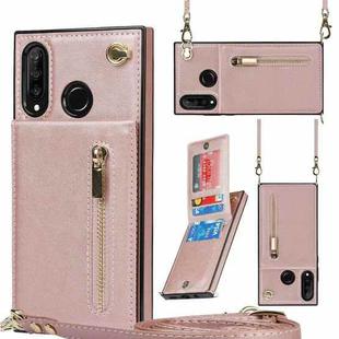 For Huawei P30 Lite Cross-body Zipper Square TPU+PU Back Cover Case with Holder & Card Slots & Wallet & Strap(Rose Gold)