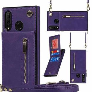 For Huawei P30 Lite Cross-body Zipper Square TPU+PU Back Cover Case with Holder & Card Slots & Wallet & Strap(Purple)