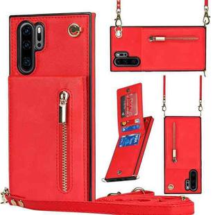 For Huawei P30 Pro Cross-body Zipper Square TPU+PU Back Cover Case with Holder & Card Slots & Wallet & Strap(Red)