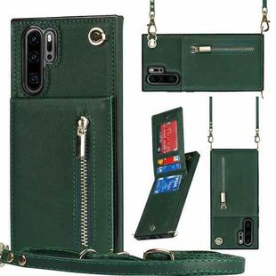 For Huawei P30 Pro Cross-body Zipper Square TPU+PU Back Cover Case with Holder & Card Slots & Wallet & Strap(Green)