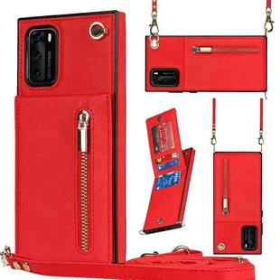 For Huawei P40 Pro Cross-body Zipper Square TPU+PU Back Cover Case with Holder & Card Slots & Wallet & Strap(Red)
