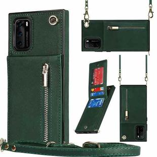 For Huawei P40 Pro Cross-body Zipper Square TPU+PU Back Cover Case with Holder & Card Slots & Wallet & Strap(Green)