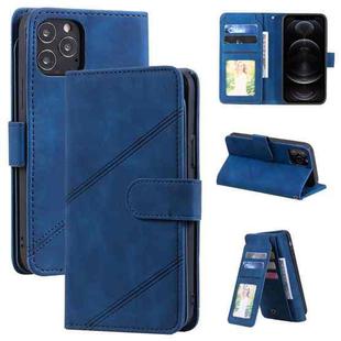 For iPhone 12 / 12 Pro Skin Feel Business Horizontal Flip PU Leather Case with Holder & Multi-Card Slots & Wallet & Lanyard & Photo Frame(Blue)