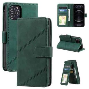 For iPhone 12 / 12 Pro Skin Feel Business Horizontal Flip PU Leather Case with Holder & Multi-Card Slots & Wallet & Lanyard & Photo Frame(Green)