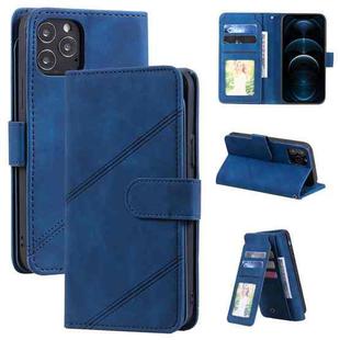 For iPhone 12 Pro Max Skin Feel Business Horizontal Flip PU Leather Case with Holder & Multi-Card Slots & Wallet & Lanyard & Photo Frame(Blue)