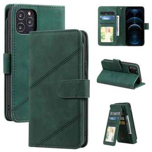 For iPhone 12 Pro Max Skin Feel Business Horizontal Flip PU Leather Case with Holder & Multi-Card Slots & Wallet & Lanyard & Photo Frame(Green)
