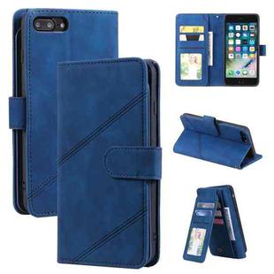 For iPhone SE 2022 / SE 2020 / 8 / 7 Skin Feel Business Horizontal Flip PU Leather Case with Holder & Multi-Card Slots & Wallet & Lanyard & Photo Frame(Blue)