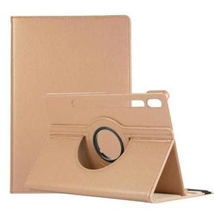 For Samsung Galaxy Tab S7 FE T730 Litchi Texture Horizontal Flip 360 Degrees Rotation Leather Case with Holder(Gold)