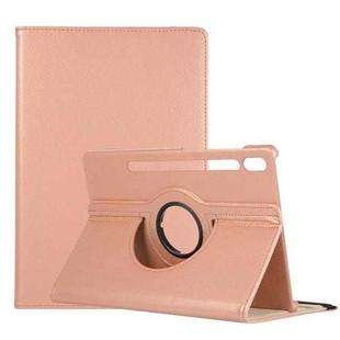 For Samsung Galaxy Tab S7 FE T730 Litchi Texture Horizontal Flip 360 Degrees Rotation Leather Case with Holder(Rose Gold)