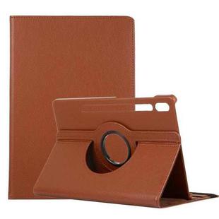 For Samsung Galaxy Tab S7 FE T730 Litchi Texture Horizontal Flip 360 Degrees Rotation Leather Case with Holder(Brown)