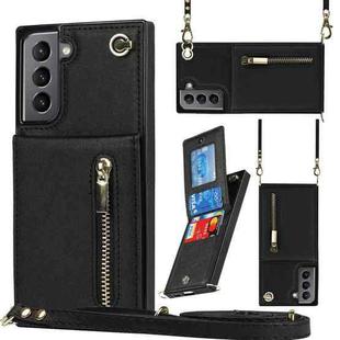 For Samsung Galaxy S21 5G Cross-body Zipper Square TPU+PU Back Cover Case with Holder & Card Slots & Wallet & Strap(Black)