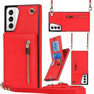For Samsung Galaxy S21+ 5G Cross-body Zipper Square TPU+PU Back Cover Case with Holder & Card Slots & Wallet & Strap(Red)