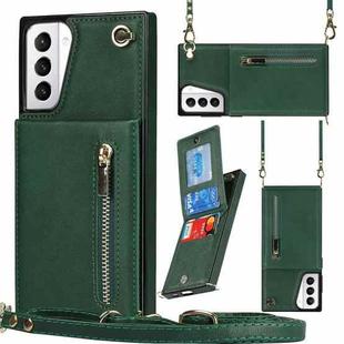 For Samsung Galaxy S21+ 5G Cross-body Zipper Square TPU+PU Back Cover Case with Holder & Card Slots & Wallet & Strap(Green)