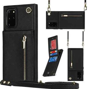 For Samsung Galaxy S20+ Cross-body Zipper Square TPU+PU Back Cover Case with Holder & Card Slots & Wallet & Strap(Black)