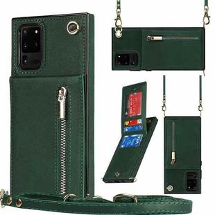For Samsung Galaxy S20 Ultra Cross-body Zipper Square TPU+PU Back Cover Case with Holder & Card Slots & Wallet & Strap(Green)