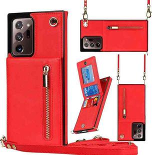 For Samsung Galaxy Note20 Ultra Cross-body Zipper Square TPU+PU Back Cover Case with Holder & Card Slots & Wallet & Strap(Red)
