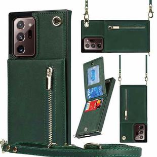 For Samsung Galaxy Note20 Ultra Cross-body Zipper Square TPU+PU Back Cover Case with Holder & Card Slots & Wallet & Strap(Green)