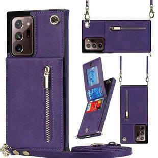 For Samsung Galaxy Note20 Ultra Cross-body Zipper Square TPU+PU Back Cover Case with Holder & Card Slots & Wallet & Strap(Purple)