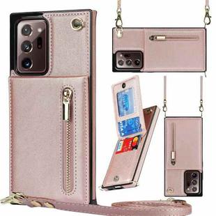 For Samsung Galaxy Note20 Ultra Cross-body Zipper Square TPU+PU Back Cover Case with Holder & Card Slots & Wallet & Strap(Rose Gold)