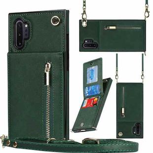 For Samsung Galaxy Note10+ Cross-body Zipper Square TPU+PU Back Cover Case with Holder & Card Slots & Wallet & Strap(Green)