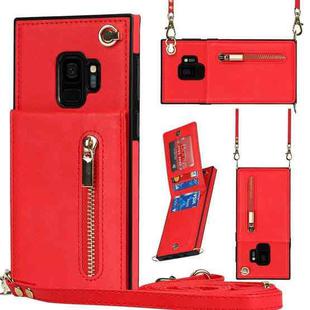 For Samsung Galaxy S9 Cross-body Zipper Square TPU+PU Back Cover Case with Holder & Card Slots & Wallet & Strap(Red)