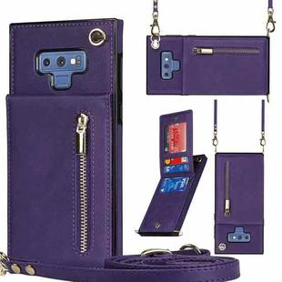 For Samsung Galaxy Note9 Cross-body Zipper Square TPU+PU Back Cover Case with Holder & Card Slots & Wallet & Strap(Purple)