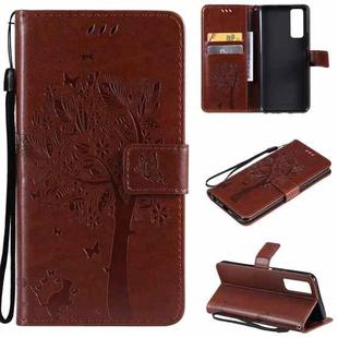 For vivo Y72 5G / iQOO Z3 Tree & Cat Embossing Pattern Horizontal Flip PU Leather Case with Holder & Card Slots & Wallet & Lanyard(Coffee)