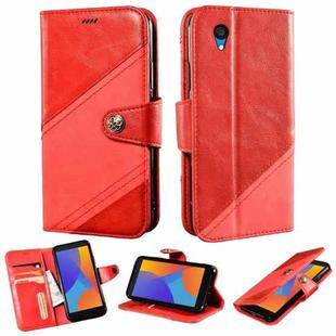 For Alcatel 1 2021 Contrast Color Splicing Retro Texture Horizontal Flip PU Leather Case with Card Slots & Holder & Wallet(Red)