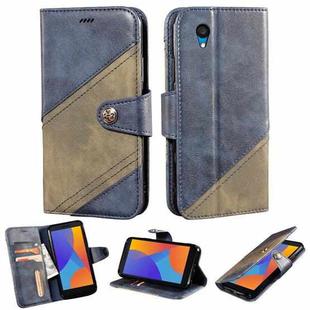 For Alcatel 1 2021 Contrast Color Splicing Retro Texture Horizontal Flip PU Leather Case with Card Slots & Holder & Wallet(Blue)