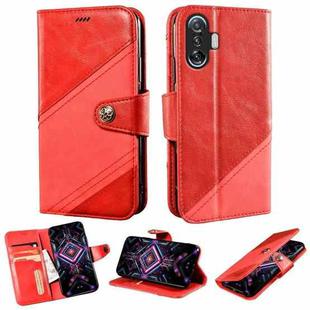 For Xiaomi Poco F3 GT Contrast Color Splicing Retro Texture Horizontal Flip PU Leather Case with Card Slots & Holder & Wallet(Red)