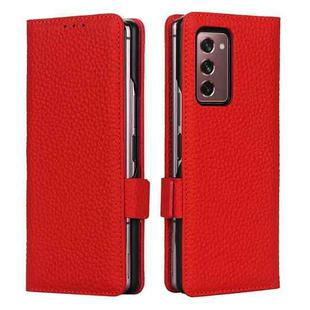 For Samsung Galaxy Z Fold2 5G Lychee Texture Buckle Horizontal Flip Leather Case with Holder & Card Slot & Wallet(Red)